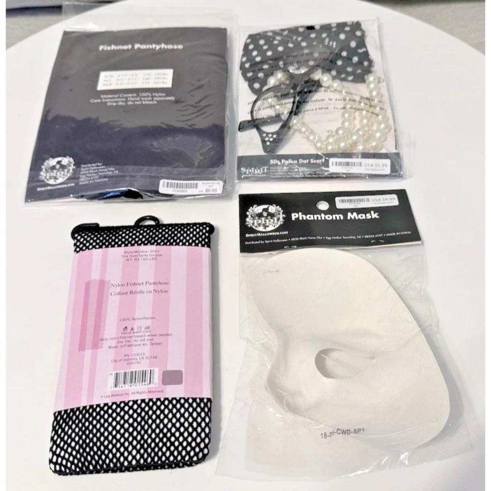 Lot Of 4 SPIRIT Fishnet Pantyhose, Mask, Scarf & Glasses DressUP Cosplay Costume